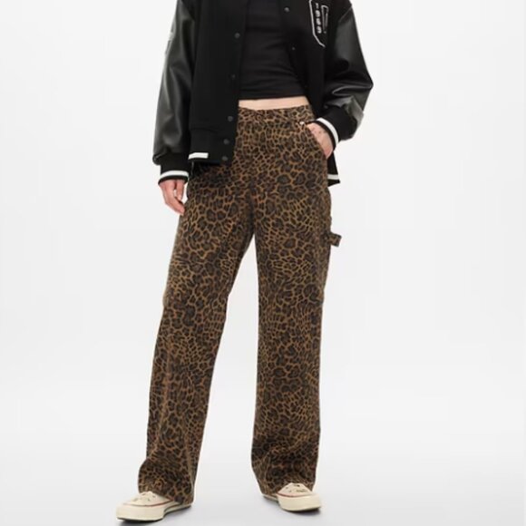 SOLD Cotton High Rise High Waist Borwn Animal Print Cargo Pants Size 2 - Picture 1 of 15